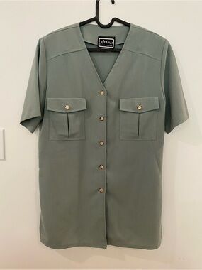 Sage Green Short Sleeve Button Blouse